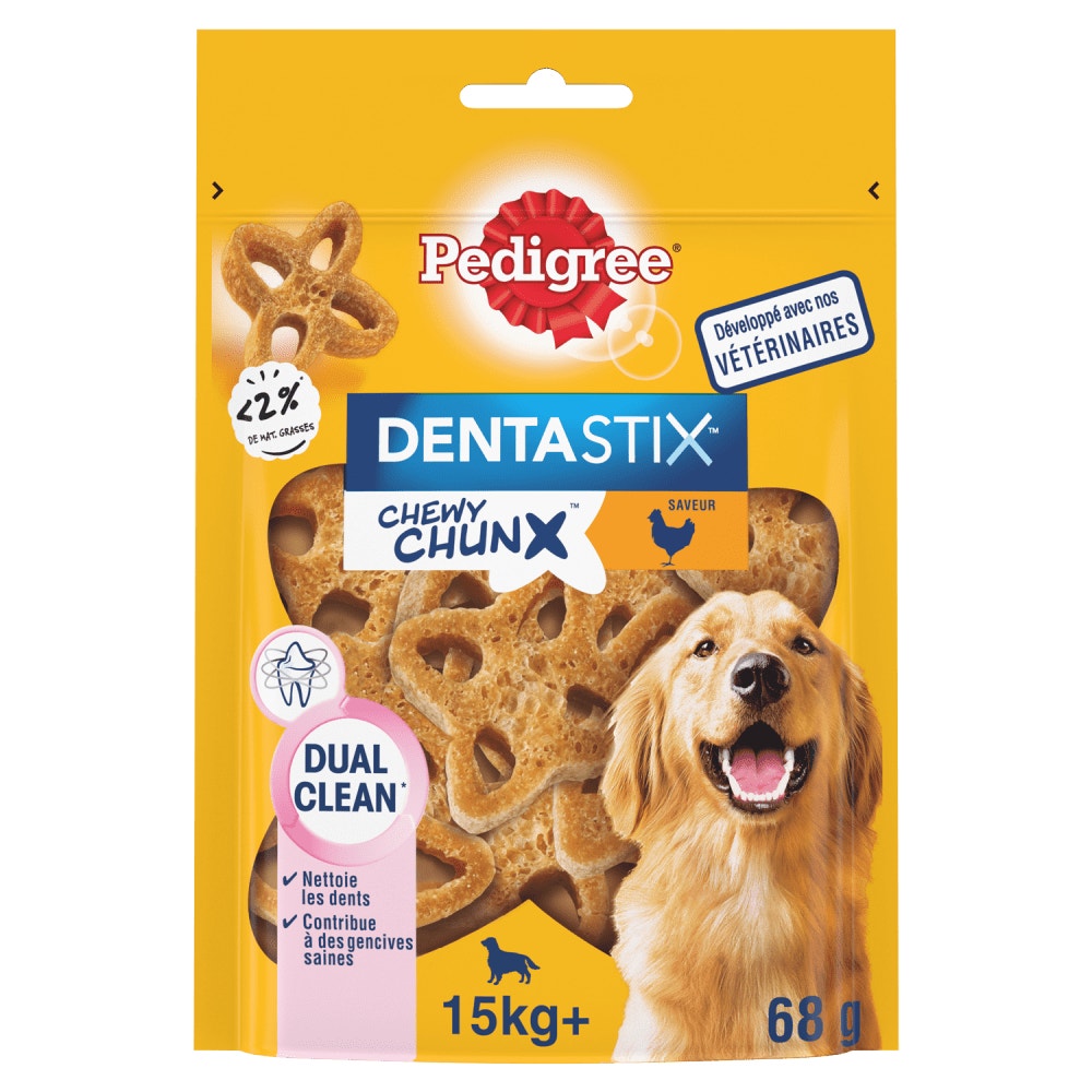 Pedigree® DENTASTIX™ Chewy Chunx Saveur Poulet Pour Chiens De 15kg Et Plus, 68g