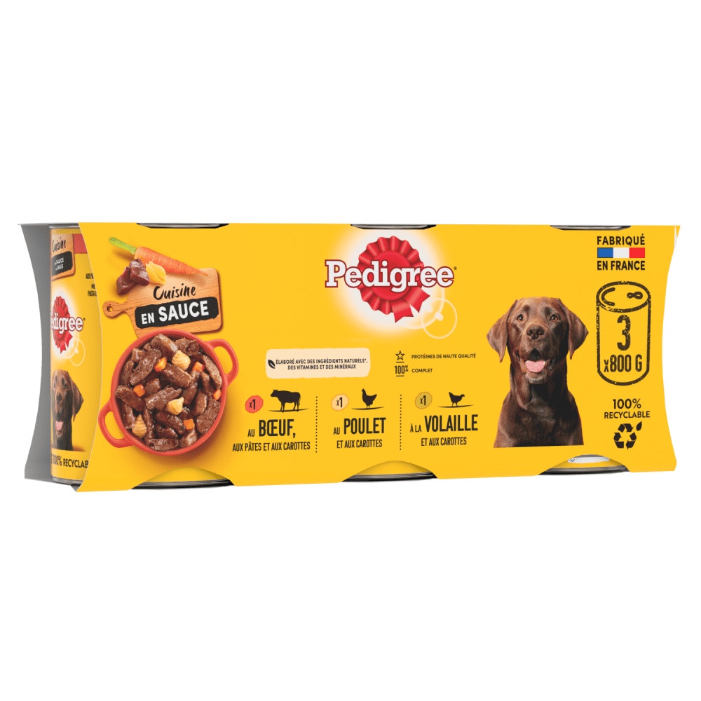 Pedigree® Cuisine Boîtes En Sauce Pour Chien Adulte 3 Variétés 3 x 800g & 6 x 400g