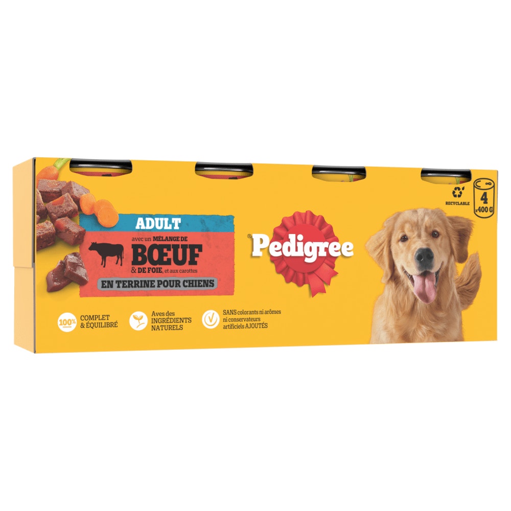 Pedigree® Boîtes En Terrine Au Boeuf Et Aux Carottes Pour Chien Adulte 4 x 400g