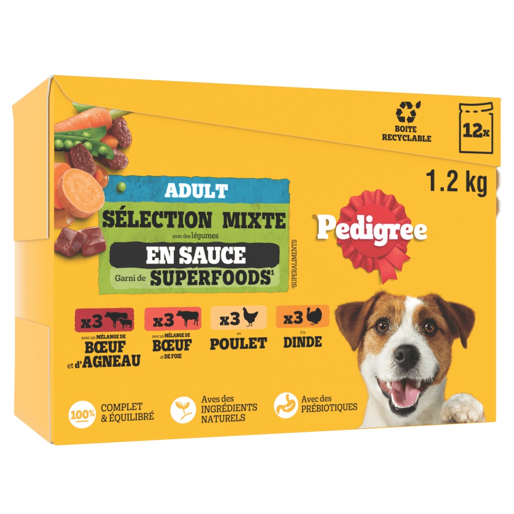 Pedigree® Sachets Fraîcheur En Sauce 4 Variétés Pour Chien 12 x 100g & 24 x 100g