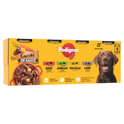 Boîtes Cuisine En Sauce 4 Variétés Pour Chien Adulte
